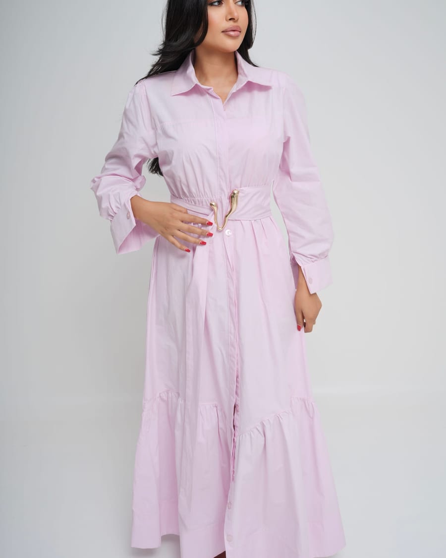 Pink poplin belted maxi dress